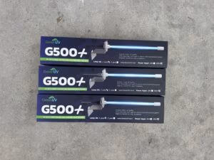 Three GreenUV G500+ 14-inch UV-C coil cleaner boxes with magnetic bracket for HVAC air handlers