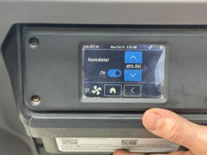 Dri-Eaz dehumidifier humidistat control panel set to 45% RH for indoor humidity maintenance in South Florida