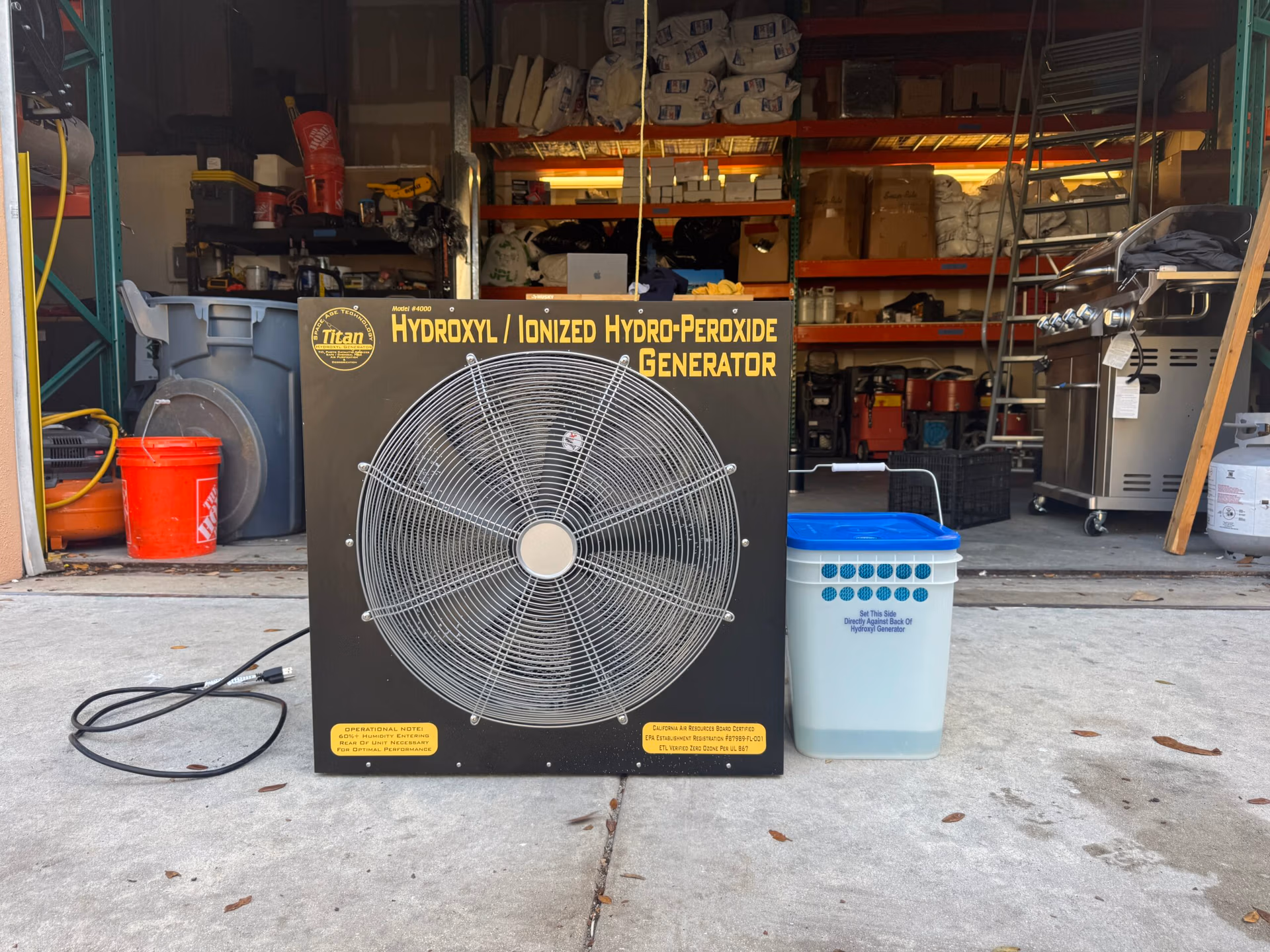 Titan Model 4000 Hydroxyl and Ionized Hydro-Peroxide Generator with water bucket, EPA registered and ETL verified air treatment machine